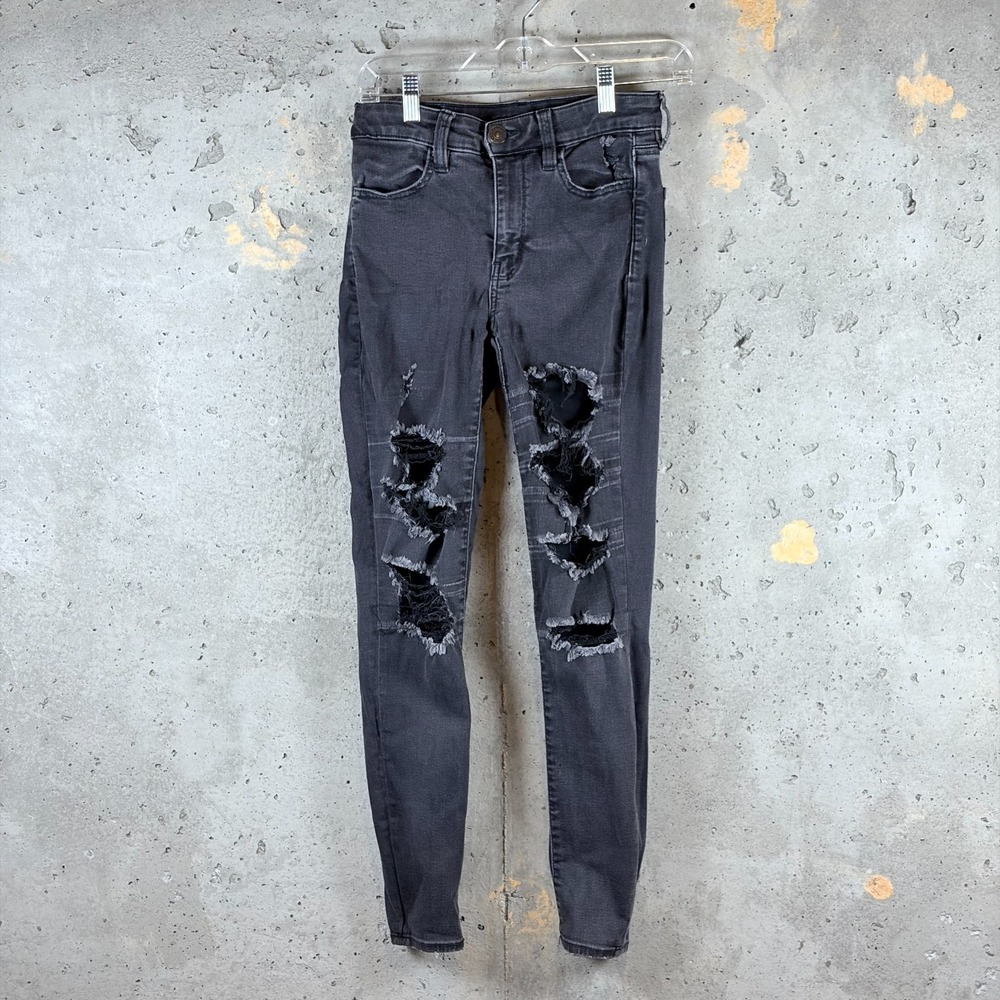 American Eagle Hi-Rise Jegging Jeans Womens 6 Black Distressed Next Lvl Stretch
